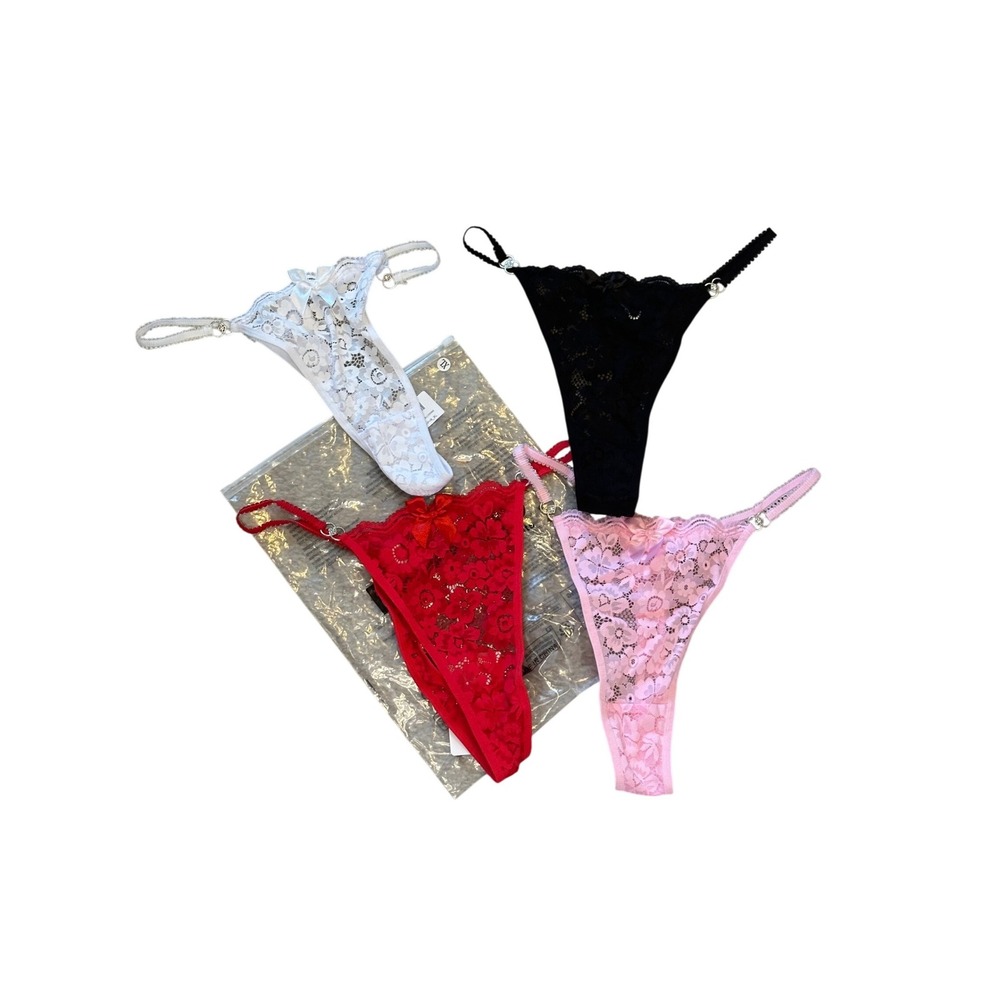 Banamic Lace Thong Panty Set 4 Pack Black White Red Pink‎